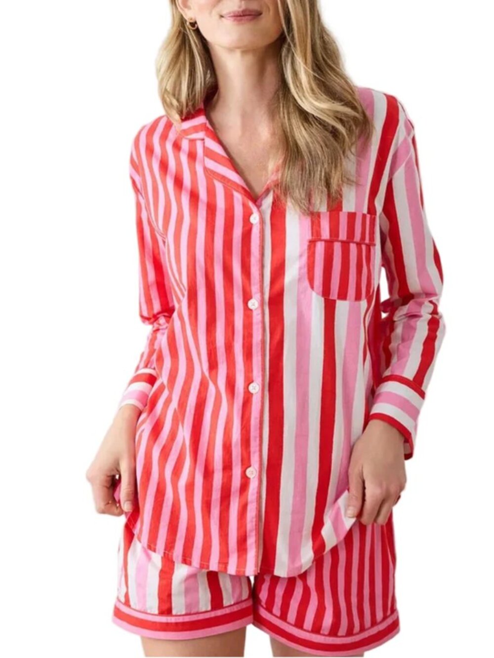 Printfresh Cotton Set - Taffy Stripes - Long Sleeve Top & Shorts NWT - Medium